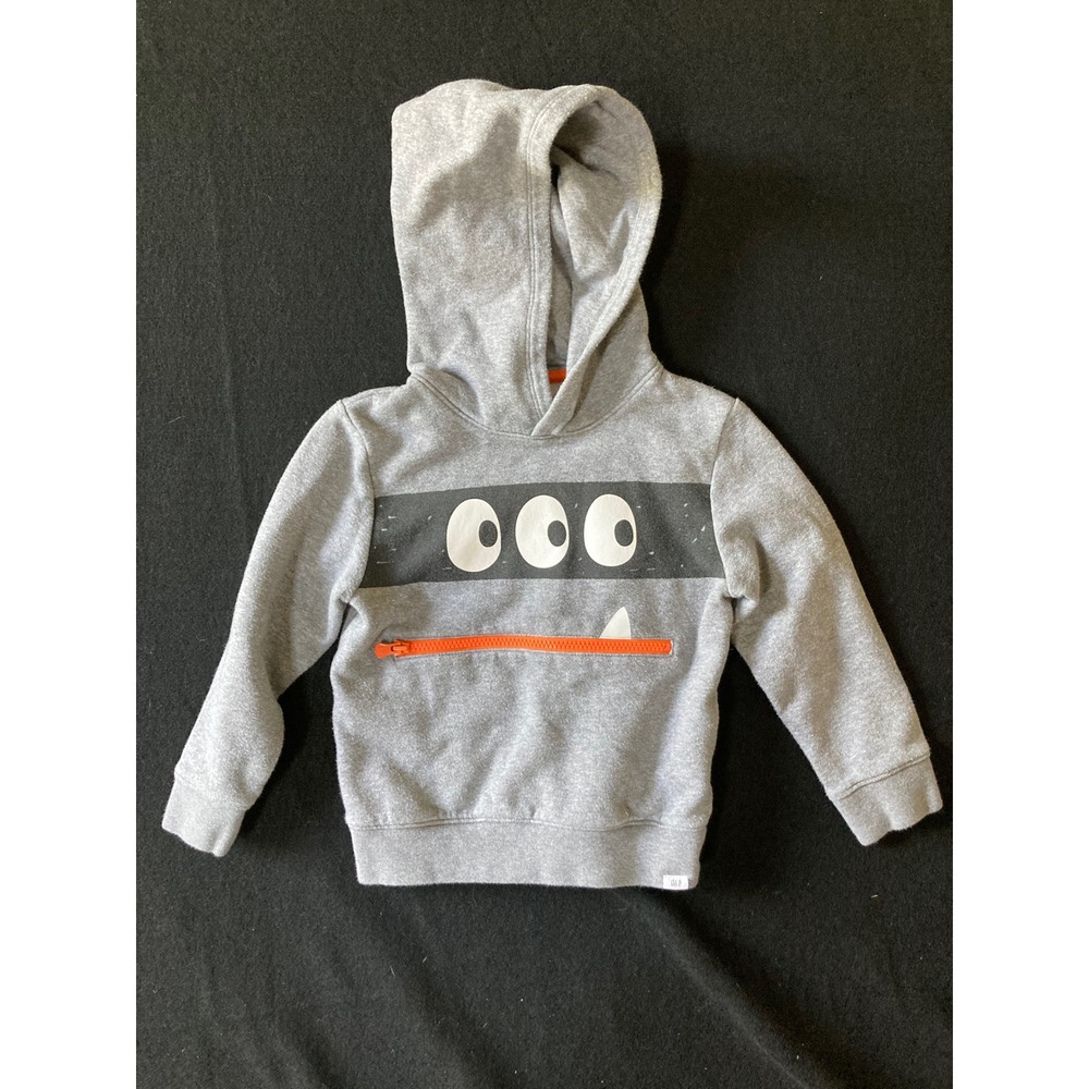 Baby Gap Toddler Gray Monster Zipper Mouth Hoodie Sweatshirt 5T HLWN 3D HOOD